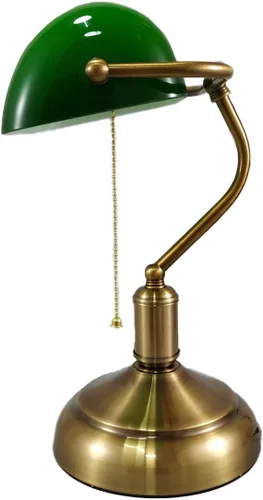 Vista 3 de Lámpara de escritorio de estilo retro, lámpara de escritorio con base de latón, pantalla de vidrio verde, lámpara de escritorio para banqueros