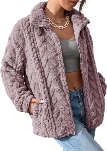 Vista 15 de Dokotoo Chaqueta de forro polar de invierno para mujer, abrigo casual con Pétalo de orquídea