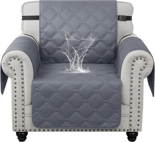 Vista 17 de XINEAGE Funda impermeable para sillón, funda para sofá de 1 plaza con correas elásticas y bolsillos, triple protección antideslizante, lavable