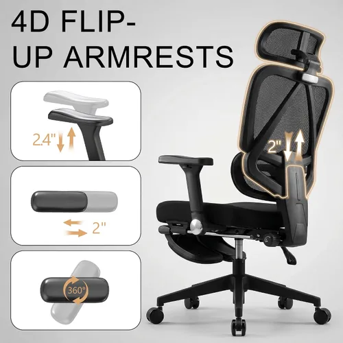 Vista 9 de Silla de oficina ergonómica de malla con reposabrazos, silla de escritorio grande y alta con soporte lumbar, silla giratoria de computadora