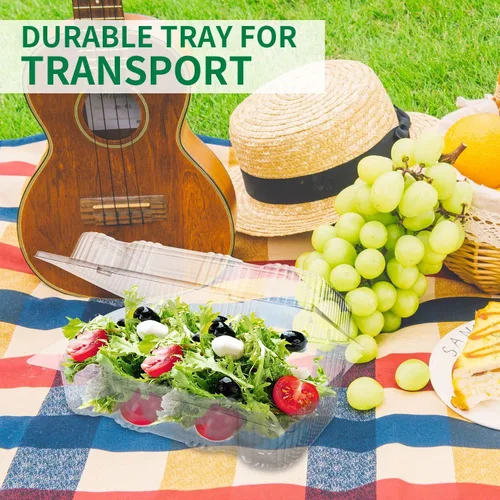 Vista 6 de Kaderron Contenedor de plástico desechable con bisagras – 70 recipientes de alimentos transparentes con forma de almeja, tamaño interno de 6.3
