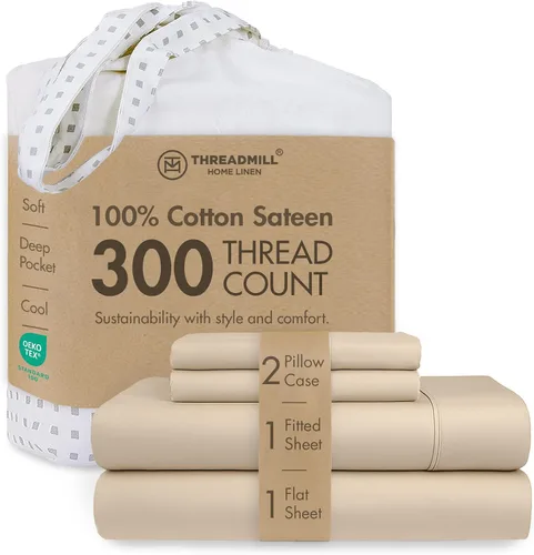 Vista 41 de Threadmill Juego de sábanas de algodón Twin Sábanas 100% algodón para cama tamaño Twin Juego de sábanas de satén jacquard damasco con bolsillo