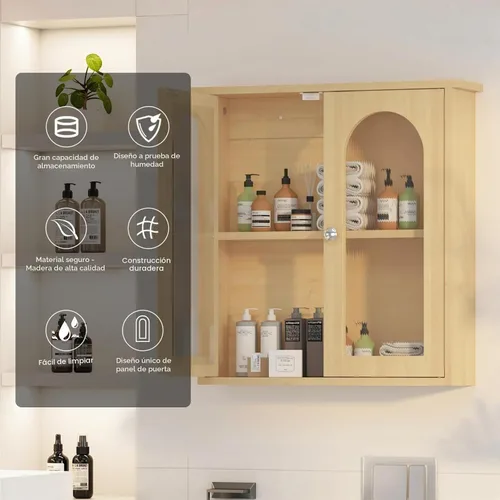 Vista 3 de 22x23 botiquín de baño, gabinete de pared de baño con arqueado Madera natural