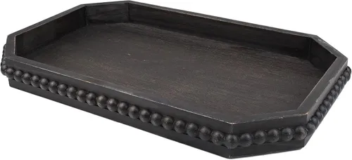 Vista 16 de Hrastany Bandeja de Servir Rústica de Madera con Cuentas, Bandeja Decorativa de Granja en Negro para Centro de Mesa, Decoración Navideña de Boda
