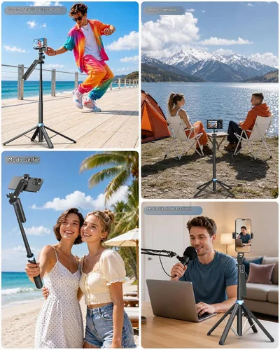 Vista 8 de Eocean 71 "4 patas selfie stick trípode para GoPro Osmo Pocket 3 insta360 Compatible con iPhone y Android, mango de rotación de 360° y control