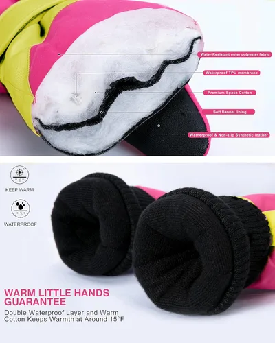 Vista 2 de ThxToms Guantes de invierno para niños, impermeables, guantes de nieve para niños y niñas, clima frío, deportes al aire libre, snowboard, bicicleta