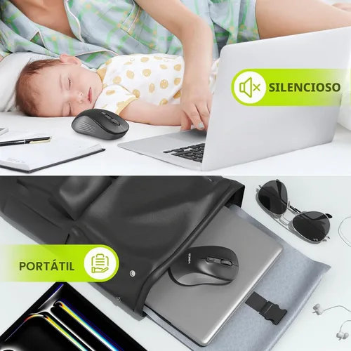 Vista 5 de seenda Ratón inalámbrico Bluetooth, Bluetooth y modo dual USB de 2.4G, clics silenciosos, seguimiento suave de 1600 DPI, diseño ergonómico, duración
