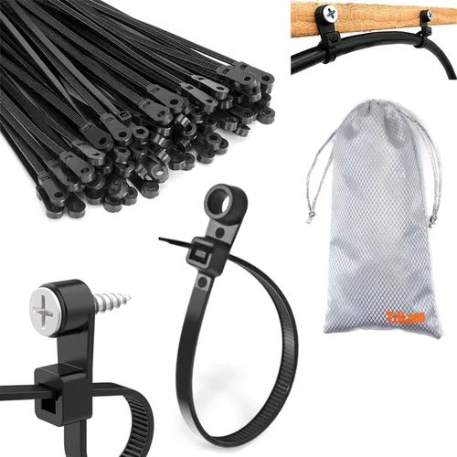 Vista 6 de Hebilla de bridas de cable universal de nylon, soporte de bridas de cremallera autobloqueante resistente, negro, para uso en interiores