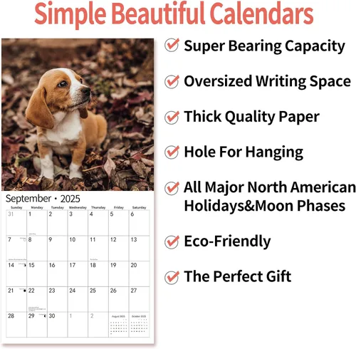 Vista 5 de Calendario de pared 2026, calendario 2026, noviembre de 2025 a diciembre de 2026, calendario de pared Beagles, 12 x 24 pulgadas abierto, página