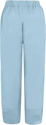 Vista 4 de Lroplie Pantalones capri de algodón y lino para mujer, con cordón ajustable, pierna ancha, pantalones capri relajados con bolsillos