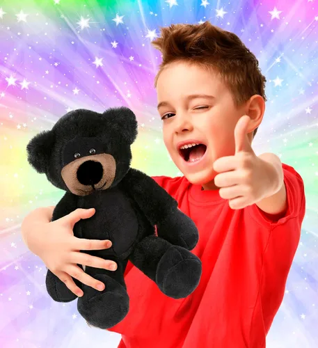 Vista 2 de DolliBu Peluche de oso negro – Oso negro suave y abrazable de pierna larga, adorable juguete de peluche para jugar, lindo regalo de vida silvestre
