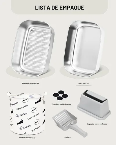 Vista 7 de Caja de arena tamizadora de acero inoxidable con tapa, bandeja de arena de metal con pala para gatos grandes y múltiples gatos, caja de arena