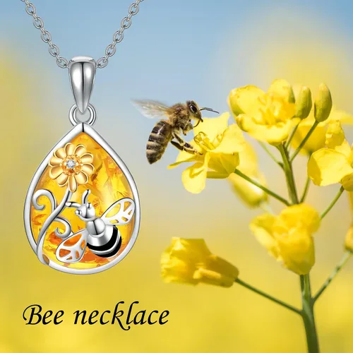 Vista 6 de ONEFINITY Collares de ámbar de plata de ley 925 con colgante de ámbar, regalo de joyería de ámbar para mujer