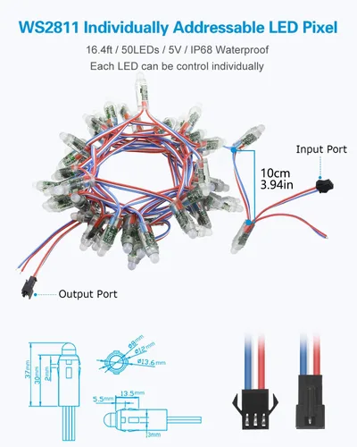 Vista 2 de ALITOVE WS2811 - Luz LED RGB digital difundida de 0.472 in, módulo de píxeles LED redondo direccionable individualmente IP68 impermeable DC 5V 50