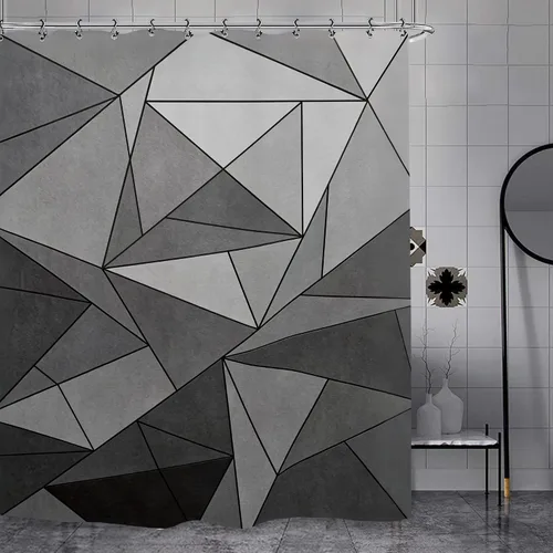 Vista 5 de Abstract Black Gray Geometric Bathroom Shower Curtain 60W by 71H Inch Modern Contemporary Neutral Minimalist Simple Triangle Polyester Fabric 12
