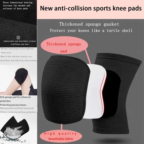 Vista 4 de Esponja antideslizante, rodilleras suaves y transpirables para hombres, mujeres, niñas y niños en negro, adecuadas para deportes como voleibol