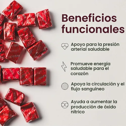 Vista 5 de Masticables de corazón de raíz de remolacha, soporte de óxido nítrico y presión arterial, extracto de semilla de uva y polvo de raíz de remolacha