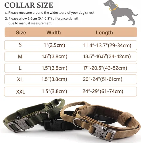 Vista 5 de Collar táctico para perro, collar ajustable de nailon para entrenamiento militar con mango de control y hebilla metálica de liberación rápida pesada