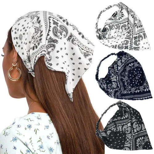 Vista 18 de AWAYTR - 3 diademas elásticas para el cabello para mujer con clip triangular Negro + Rojo + Albaricoque Crema