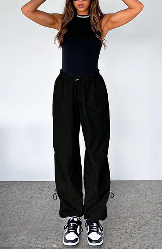 Vista 3 de Waitfairy Pantalones de paracaídas para mujer, pantalones cargo holgados con bolsillos