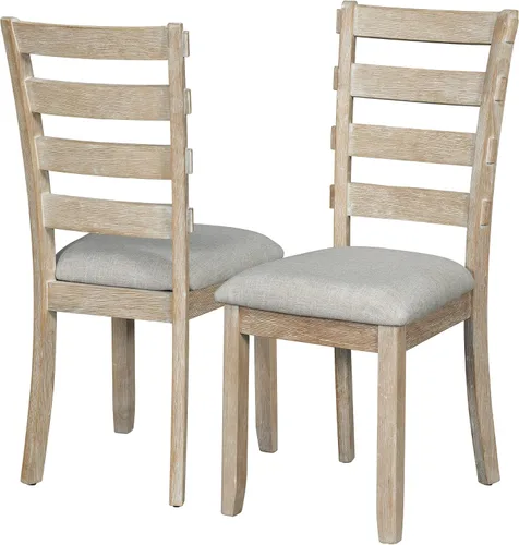 Vista 48 de Juego de mesa de comedor vintage de 6 piezas, juego de mesa de comedor de cocina de madera maciza con 4 sillas ergonómicas acolchadas y banco, mesa
