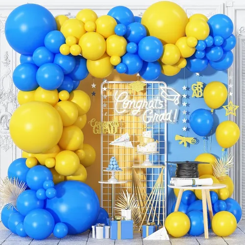 Vista 24 de Kit de arco de globos rosa y azul, kit de guirnalda de 100 globos azul claro rosa macarrón para revelación de género, globos de diferentes tamaños
