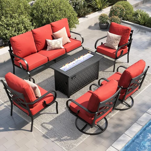 Vista 37 de PHI VILLA Patio Furniture Set with 4 Rocking Chairs & Fire Pit, Beige