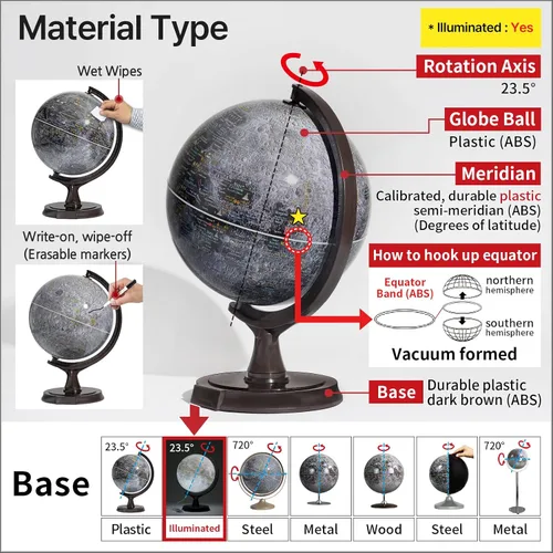 Vista 5 de Mapsoft Prime - Globo lunar gris iluminado, 11.8 in, MI-30