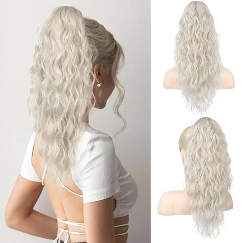 Vista 24 de REECHO Extensión de cola de caballo, extensiones de cabello rizado de cola de caballo de 18 pulgadas, extensiones de cabello sintético natural
