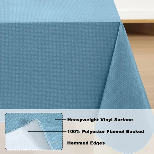 Vista 4 de Newbridge Basketweave - Mantel con parte trasera de franela de vinilo de color sólido, aspecto texturizado de tejido de cesta, mantel impermeable
