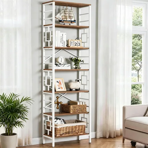 Vista 8 de HOMISSUE Estantería Alta, Estantería Industrial de 84 Pulgadas con Marco de Metal y Estantes Abiertos, Estantería de Metal de 7 Niveles y Libreros
