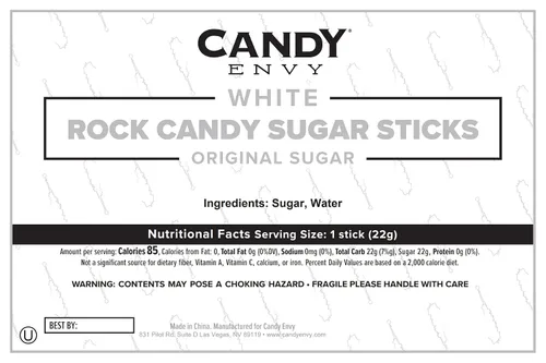 Vista 2 de White Rock Candy - Palitos de azúcar con sabor a azúcar original, 12 recuerdos de fiesta de dulces blancos envueltos individualmente