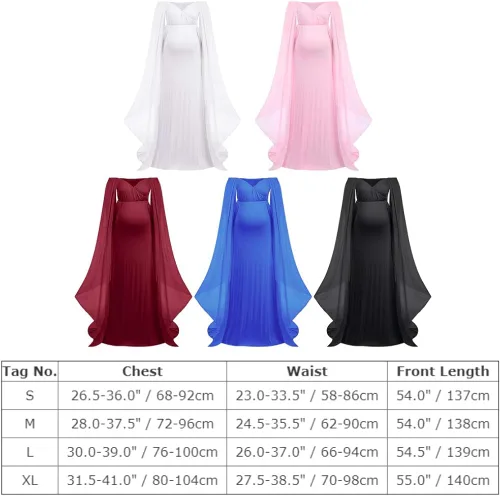 Vista 6 de Vestido de maternidad elegante con hombros descubiertos para mujer vestido de maternidad ajustado de gasa manga acampanada vestido de fotografía