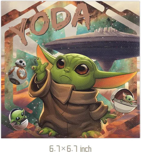 Vista 4 de El paquete de 40 suministros para fiestas de Baby Yoda incluye 20 platos, 20 servilletas para decoración de fiesta de Baby Yoda
