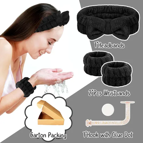 Vista 2 de CERETIA Juego de lavado facial – diadema, pulseras con soporte, toallas de muñeca de spa absorbentes de microfibra