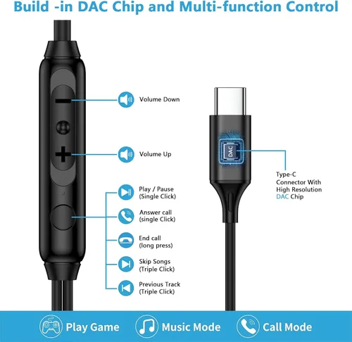 Vista 3 de Samsung - Auriculares intrauditivos USB C con cable para Samsung Galaxy A17 A16 A36 S25 FE Ultra A35 A56 A26 S24 S23 Galaxy Bud, auriculares tipo C