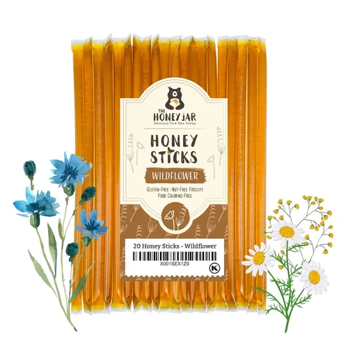 Vista 28 de The Honey Jar Palitos de miel con sabor a mora, pajitas de miel pura para el té, café o un placer saludable, una cucharadita de miel saborizada por