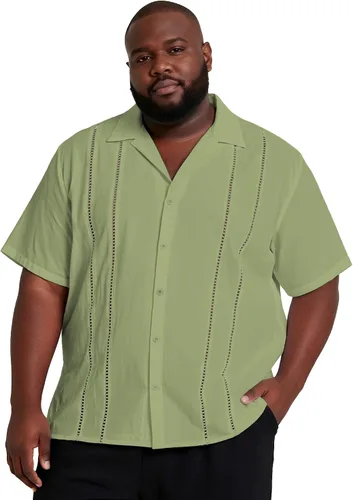 Vista 9 de Camisa guayabera grande y alta para hombre, camisa de vestir cubana de manga corta con botones para verano para la oficina y la playa