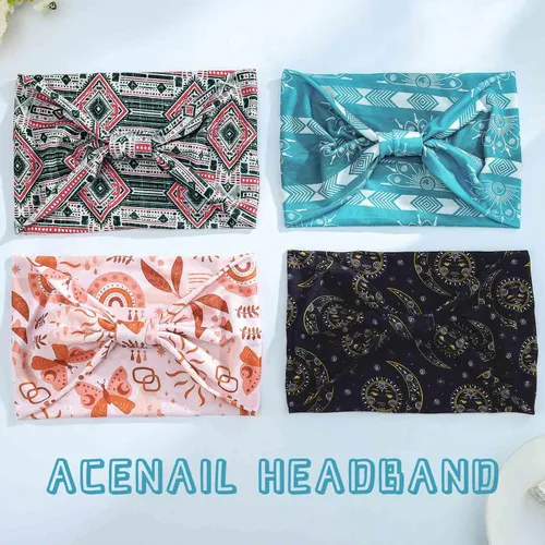 Vista 2 de Acenail Diademas anchas para mujer, turbante bohemio, diadema anudada, floral, elástica, antideslizante, para entrenamiento, yoga, bufandas