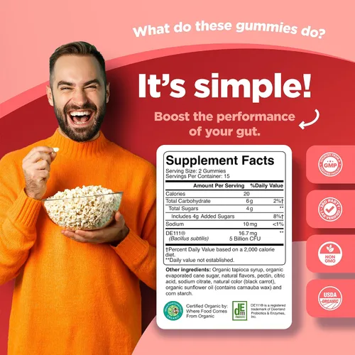Vista 3 de Gomitas probióticas intestinales saludables para adultos, probióticos orgánicos para la salud intestinal, alivio del estómago y apoyo inmunológico
