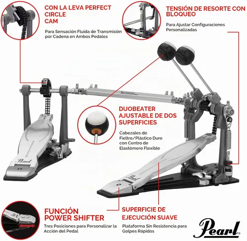 Vista 2 de PEARL Eliminator Solo: Pedal de bombo doble de leva negra (P1032)
