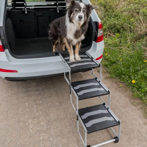 Vista 8 de TRIXIE Escalones plegables de aluminio para mascotas para perros de hasta 165 libras ajustables de 19.5 a 27.5 pulgadas