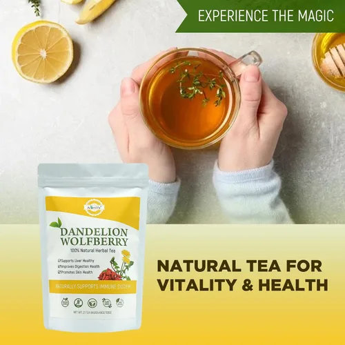 Vista 7 de Aromlife Té Wolfberry de diente de león, 42 bolsitas de té con raíz de diente de león, bayas de Goji, cardo mariano y crisantemo, envuelto