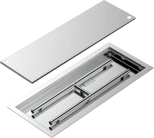 Vista 8 de Skyflame - Sartén y quemador de acero inoxidable rectangular para fogata con cubierta del quemador, área de combustión de 24 por 8 pulgadas
