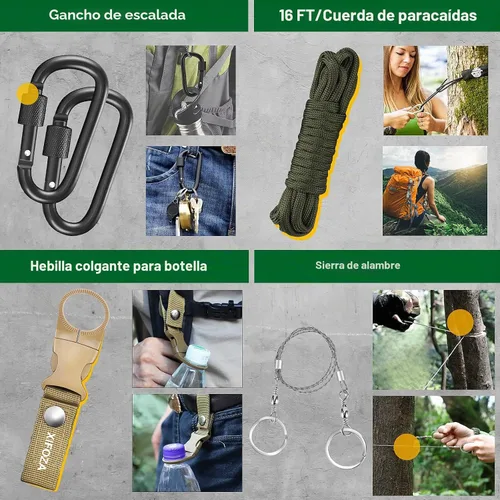 Vista 6 de Kits de supervivencia 27 en 1, equipo y suministros de supervivencia, rellenos de calcetines de Navidad, accesorios de campamento, equipo táctico