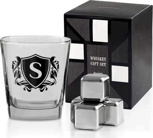 Vista 21 de Regalos de whisky para hombres, vaso de whisky con inicial personalizada con piedras de whisky para papá, novio, mejores amigos, compañeros