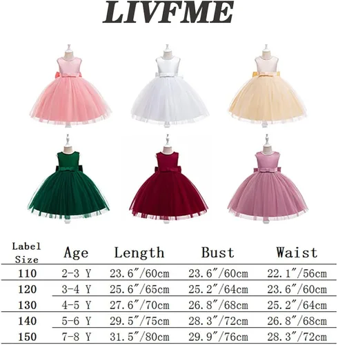 Vista 2 de LIVFME Vestidos de niña con flores, vestidos de fiesta para cumpleaños, bodas, desfiles, encaje, acampanado, tutú de tul, vestido para niños pequeños