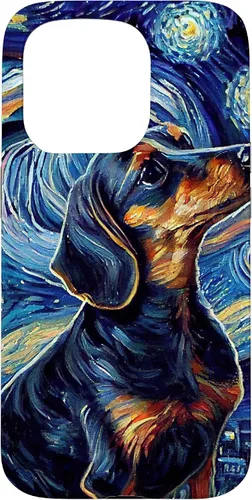 Vista 14 de Funda para iPhone 16 Starry Night Famoso Estilo de Pintura Dachshund