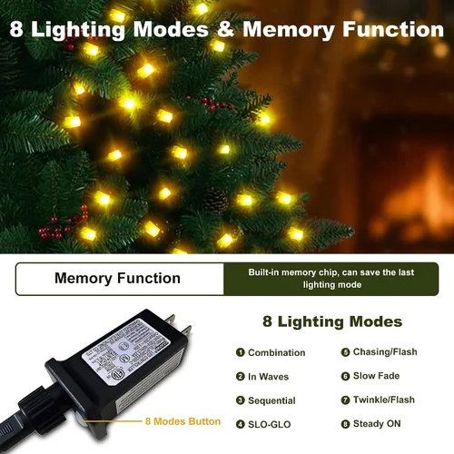 Vista 3 de [Paquete de 2] Luces de Navidad para Exteriores, 210 Pies 600 LED Luces de Cadena Conectables Impermeables, Luces Centelleantes con 8 Modos, Luces