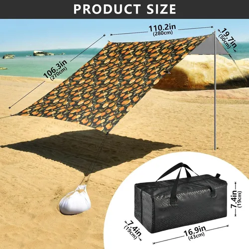 Vista 3 de Cute Nectarines Beach Tent & Canopy UPF50+ Easy Setup Large Portable Sun Shelter with Sandbags & Sand Shovel for Backyard and Camping